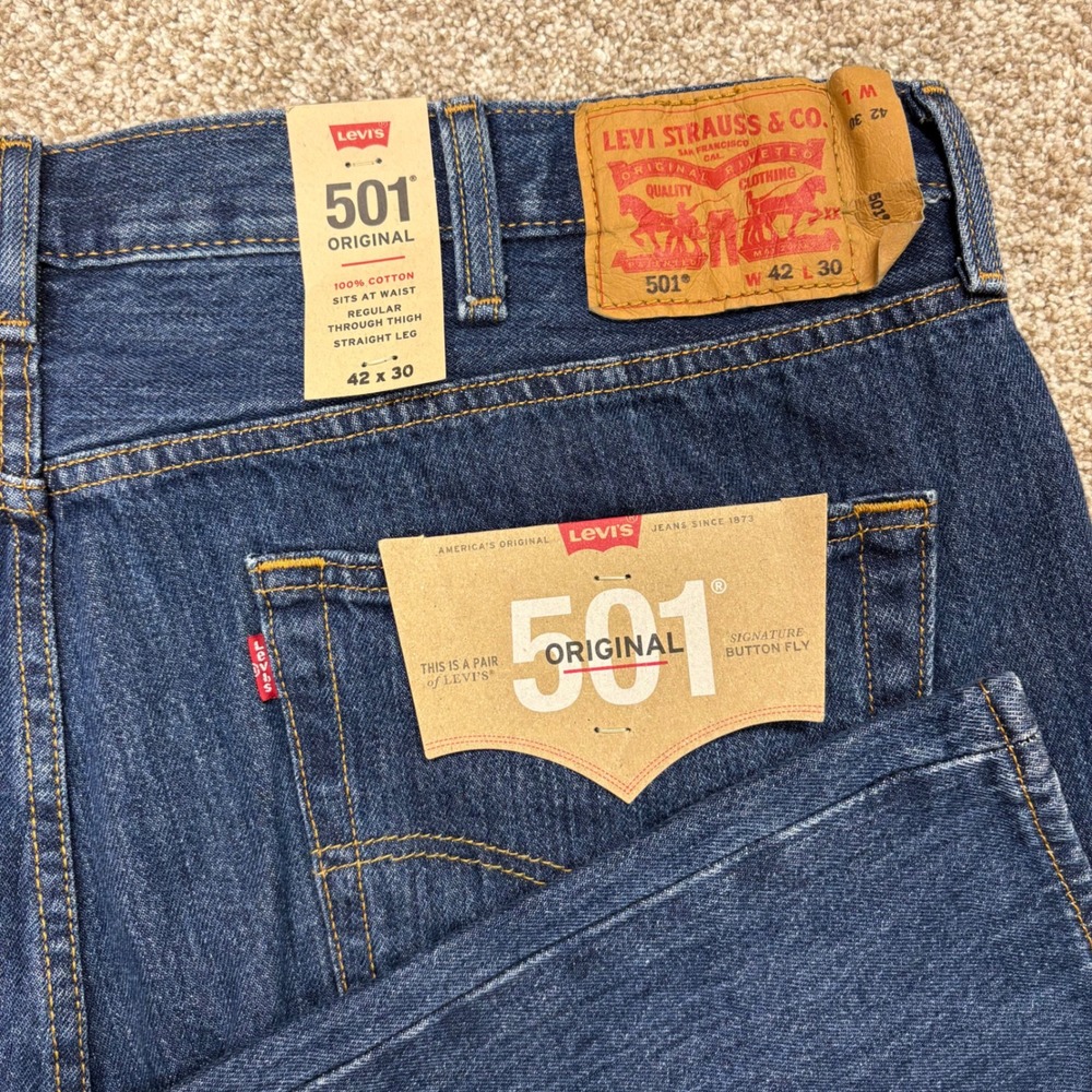 NEW Levi's 501 Original Jeans Mens 42x30 Blue Straight Leg Button Fly